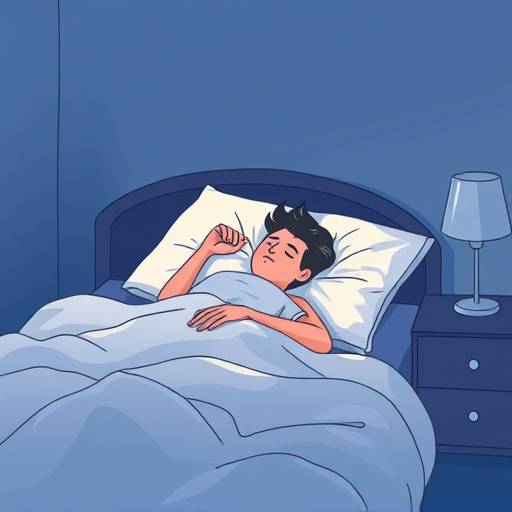 Illustration of a person tossing and turning in bed with insomnia